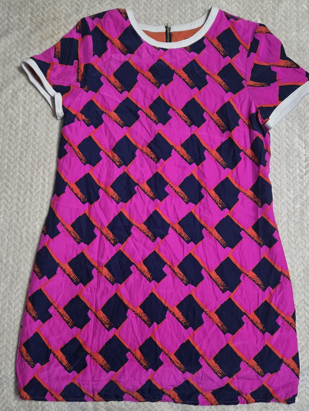 Alice + Trixie 100% Silk Mod Shift Dress Pink Navy Geometric Mini Twee Retro